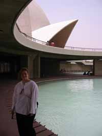 Julie below the lotus temple